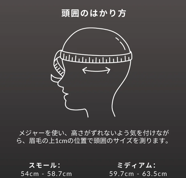 カレントボディのLED頭皮頭髪ケアディバイスのサイズ早見図
